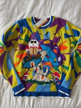 Blizzard Bay Men's Ugly Christmas Light Up Psychedelic Gnome Sweater Size Medium